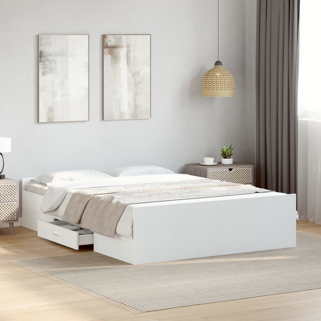 Rám Postele Se Zásuvkami Bílý 140 X 190 Cm Kompozitní Dřevo