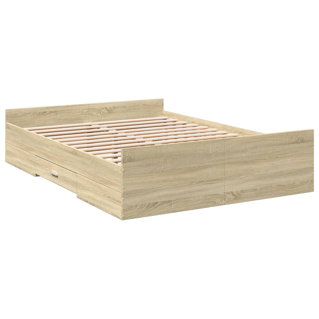Rám Postele Se Zásuvkami Dub Sonoma 140X190 Cm Kompozitní Dřevo