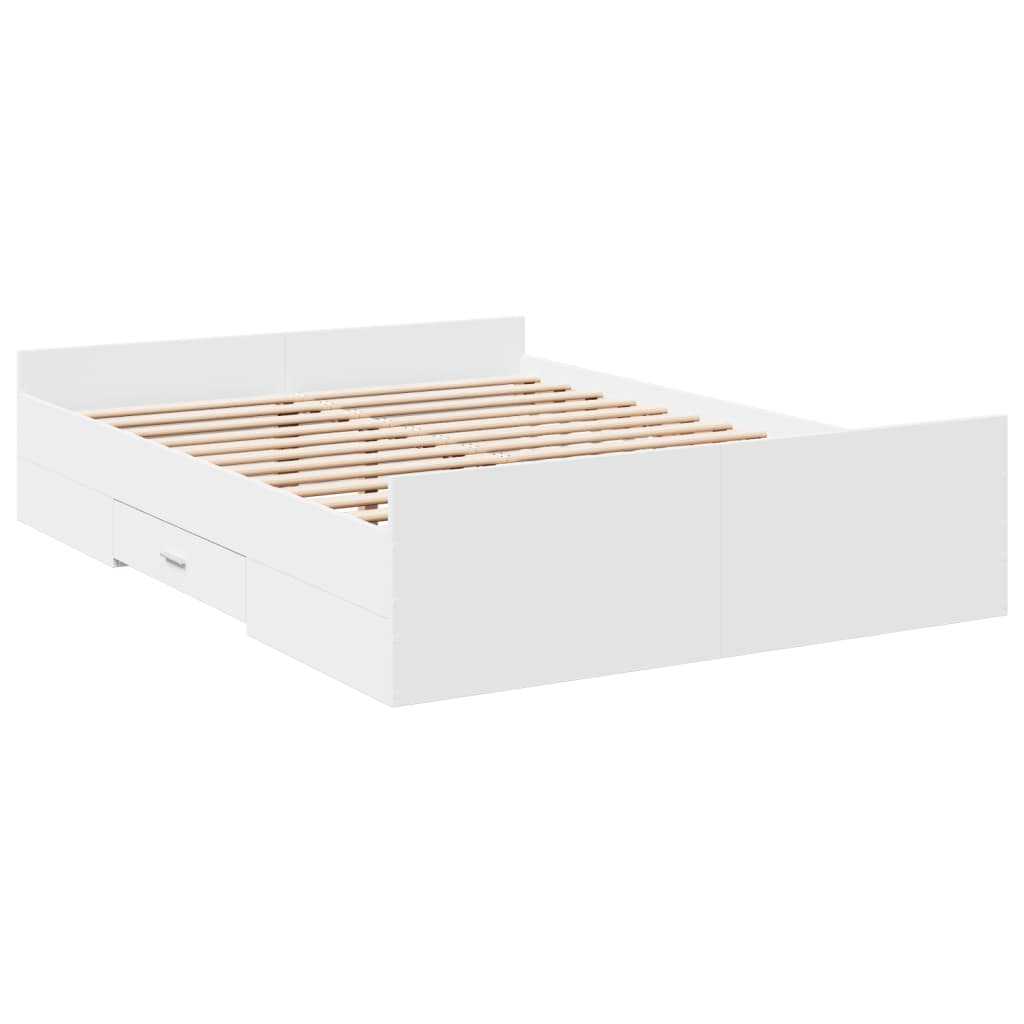 Rám Postele Se Zásuvkami Bílý 135 X 190 Cm Kompozitní Dřevo