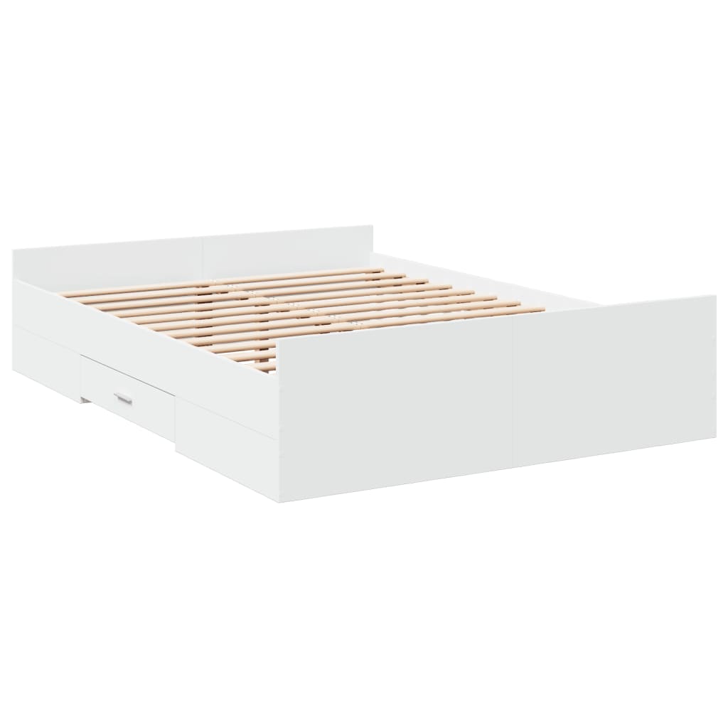 Rám Postele Se Zásuvkami Bílý 135 X 190 Cm Kompozitní Dřevo