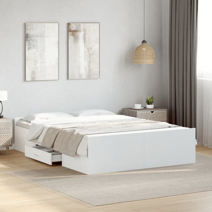 Rám Postele Se Zásuvkami Bílý 135 X 190 Cm Kompozitní Dřevo