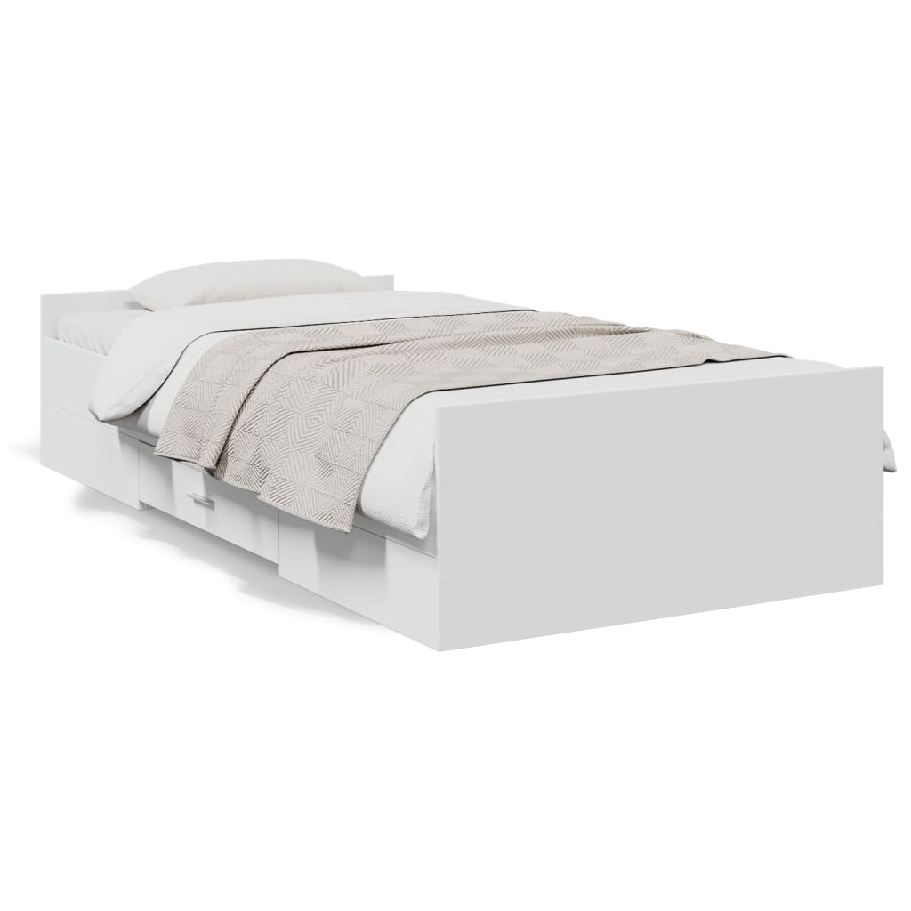 Rám Postele Se Zásuvkami Bílý 100 X 200 Cm Kompozitní Dřevo