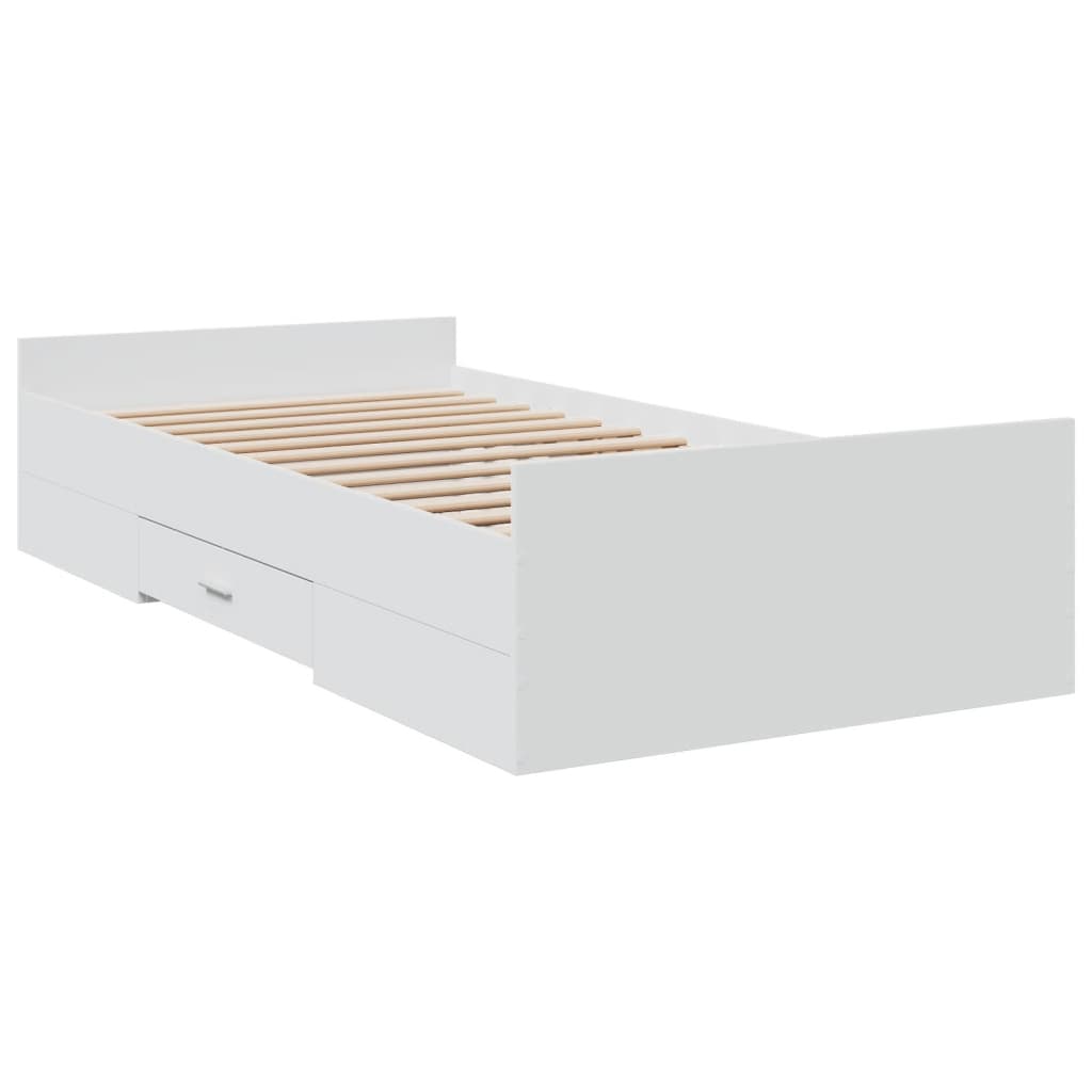 Rám Postele Se Zásuvkami Bílý 100 X 200 Cm Kompozitní Dřevo