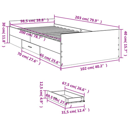 Rám Postele Se Zásuvkami Bílý 100 X 200 Cm Kompozitní Dřevo