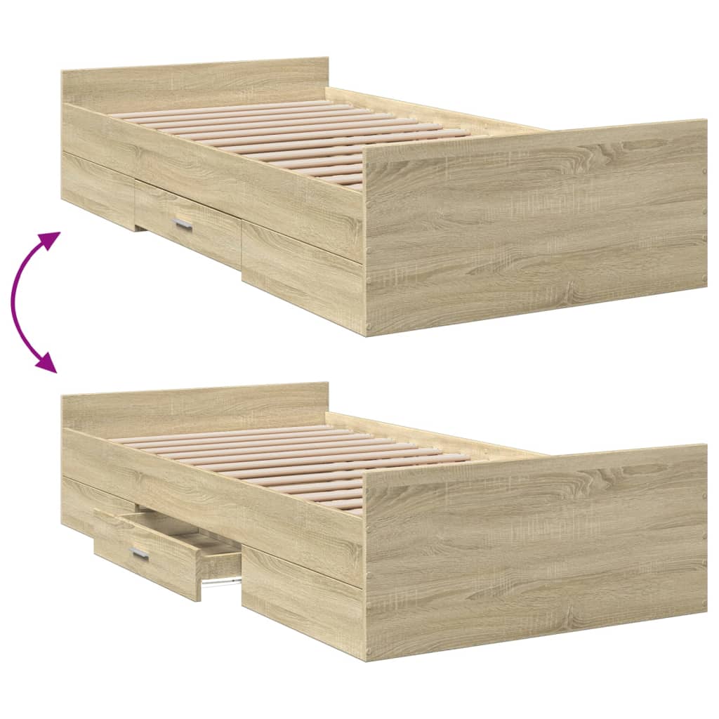 Rám Postele Se Zásuvkami Dub Sonoma 100X200 Cm Kompozitní Dřevo