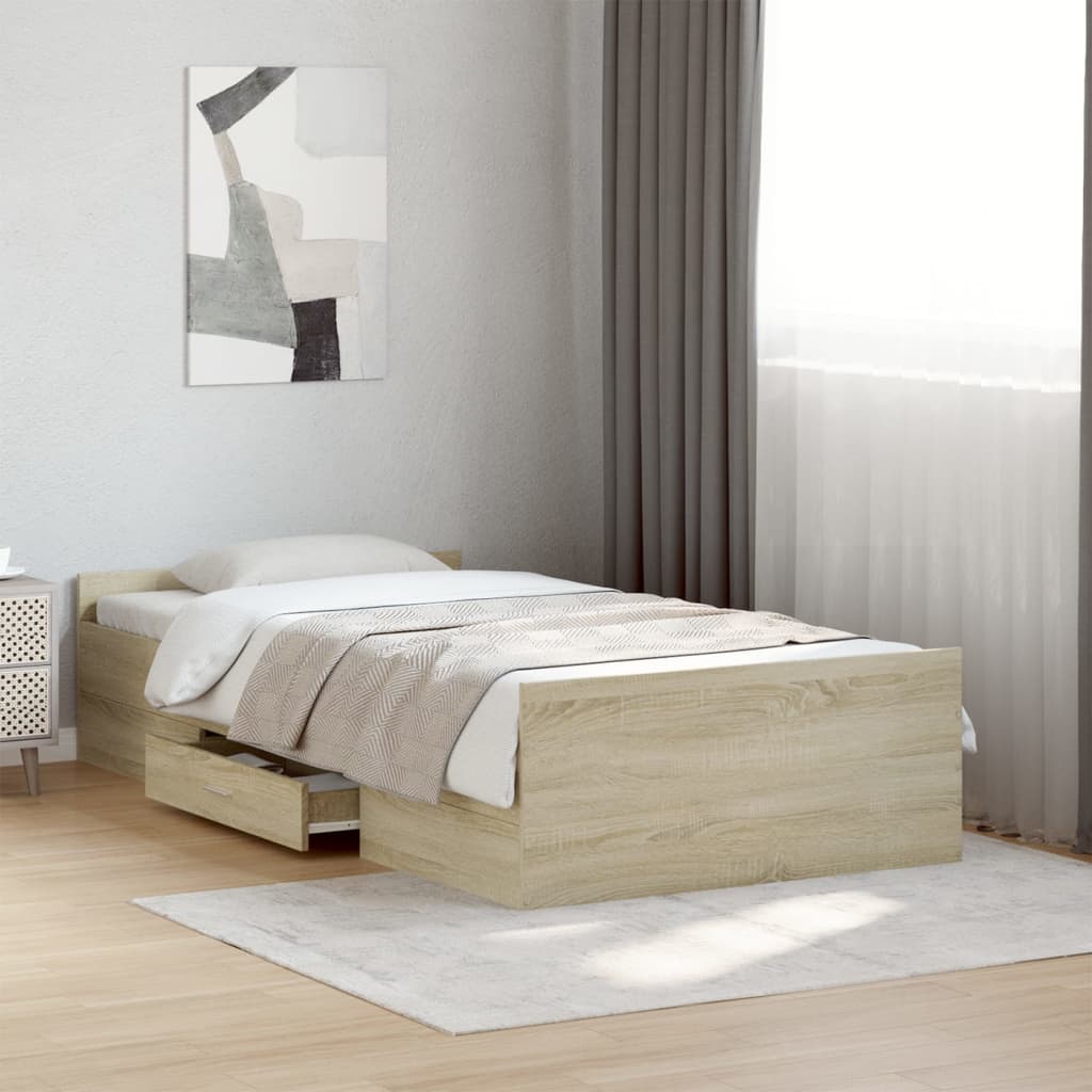Rám Postele Se Zásuvkami Dub Sonoma 100X200 Cm Kompozitní Dřevo