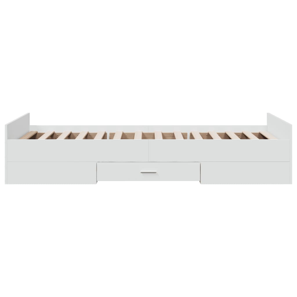 Rám Postele Se Zásuvkami Bílý 90 X 200 Cm Kompozitní Dřevo