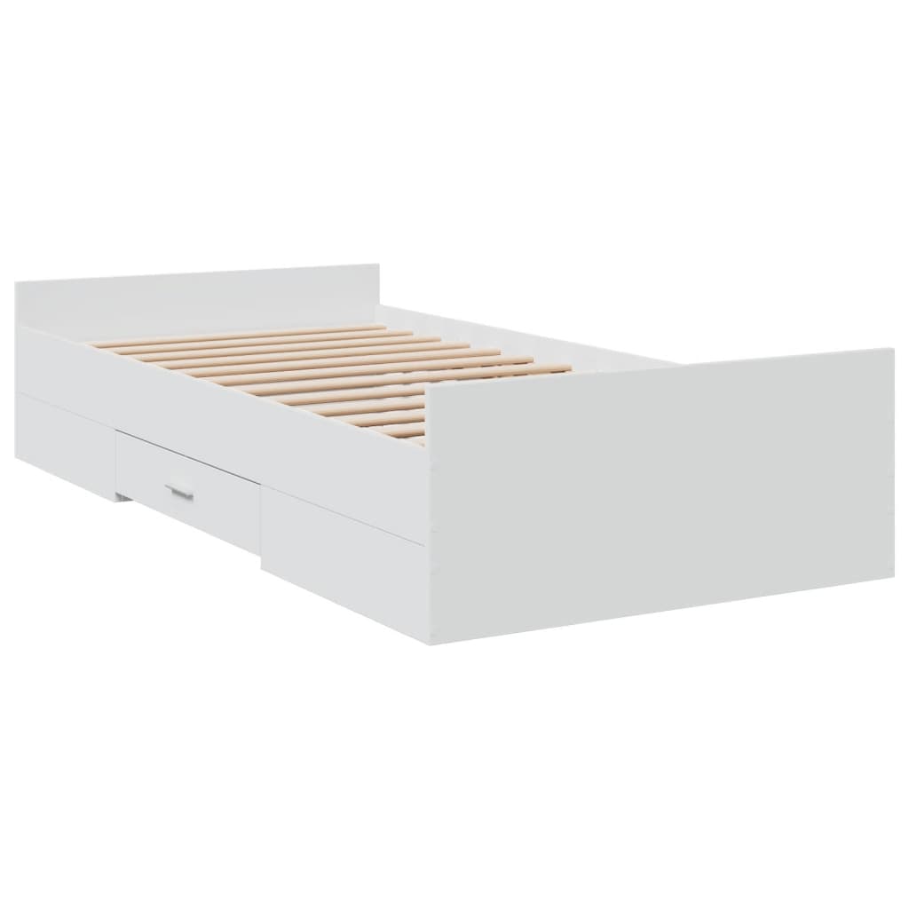 Rám Postele Se Zásuvkami Bílý 90 X 200 Cm Kompozitní Dřevo