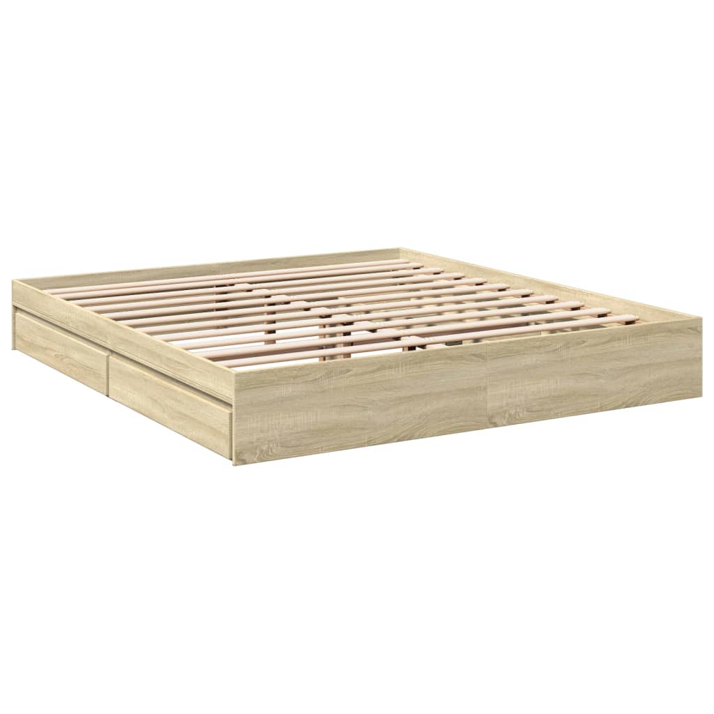 Rám Postele Se Zásuvkami Dub Sonoma 200X200 Cm Kompozitní Dřevo