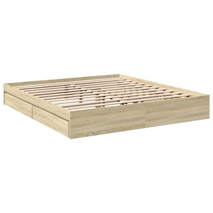 Rám Postele Se Zásuvkami Dub Sonoma 200X200 Cm Kompozitní Dřevo
