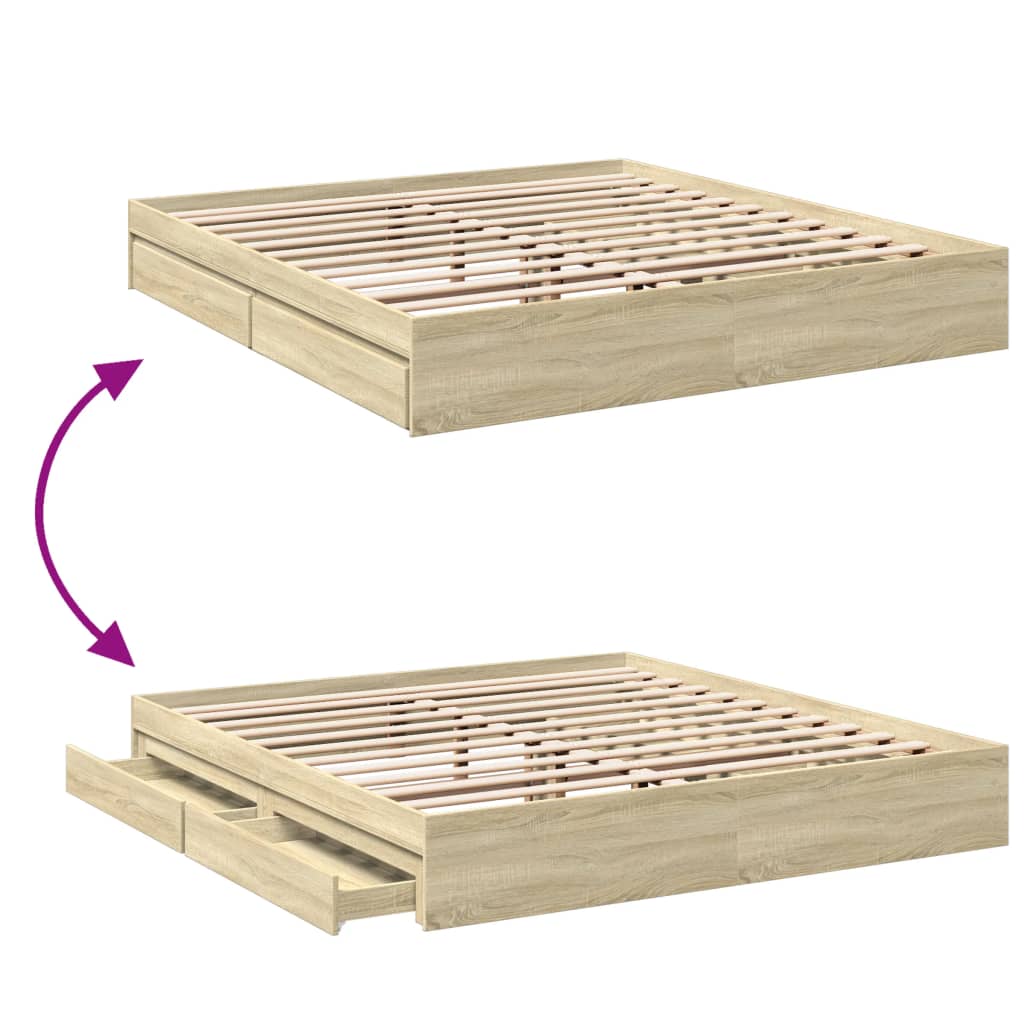 Rám Postele Se Zásuvkami Dub Sonoma 200X200 Cm Kompozitní Dřevo