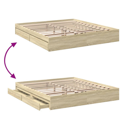 Rám Postele Se Zásuvkami Dub Sonoma 200X200 Cm Kompozitní Dřevo