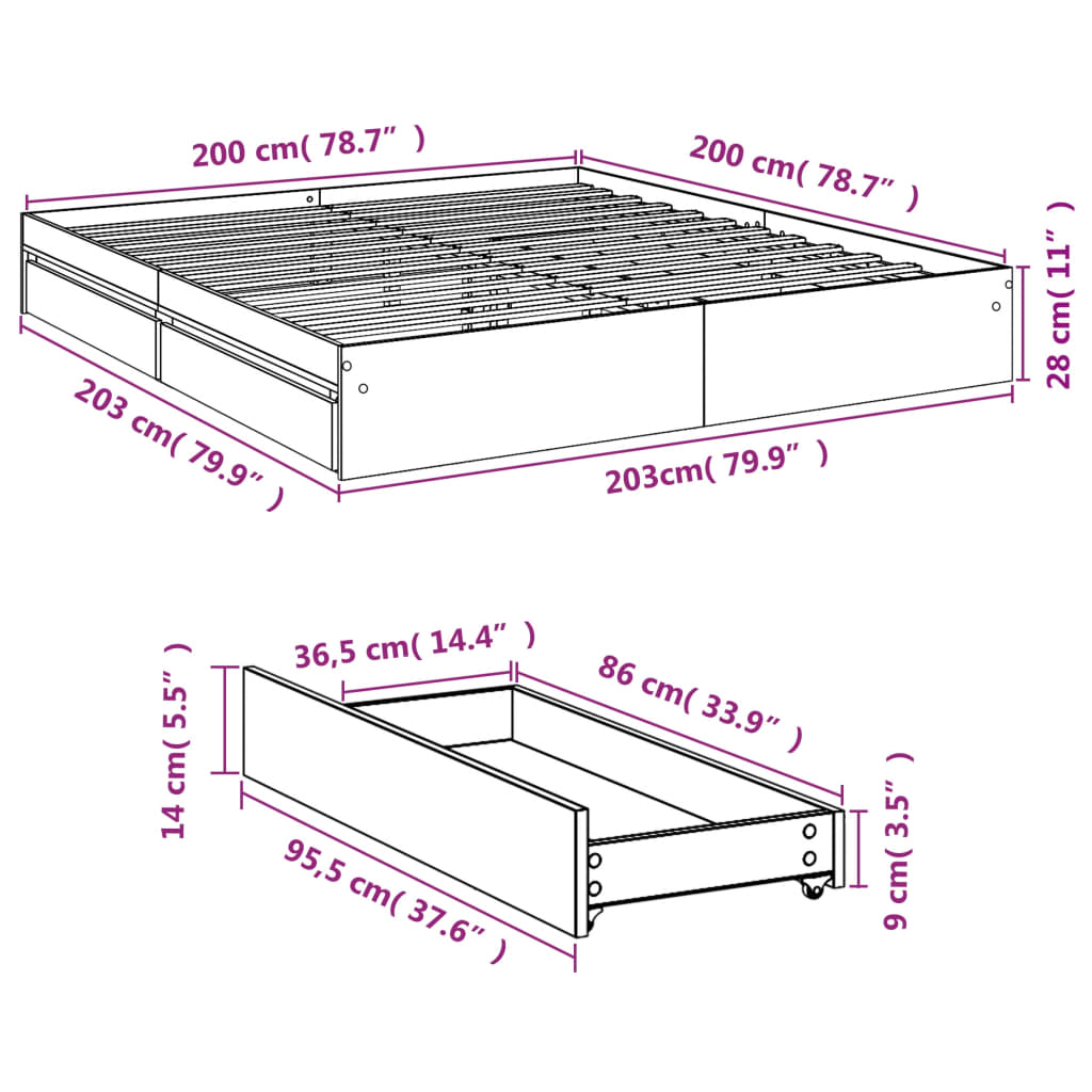 Rám Postele Se Zásuvkami Dub Sonoma 200X200 Cm Kompozitní Dřevo