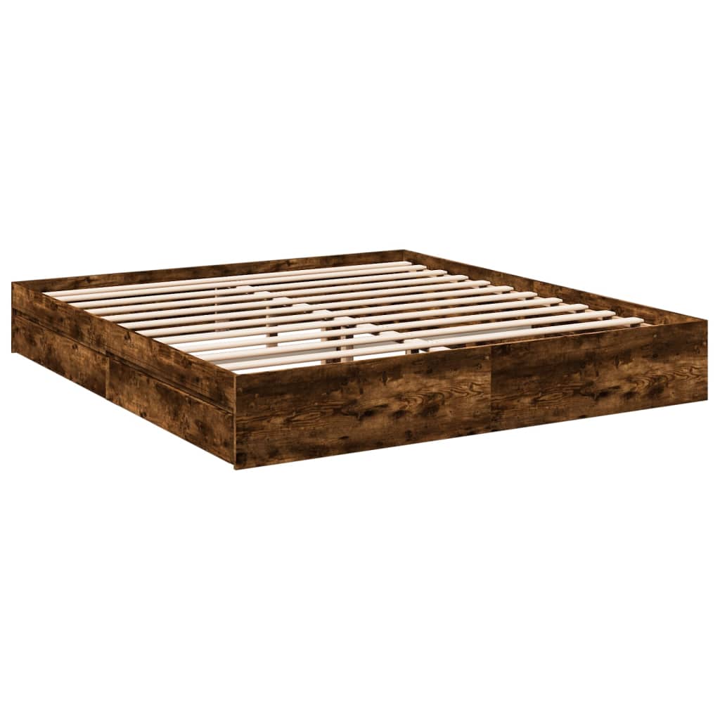 Rám Postele Se Zásuvkami Kouřový Dub 200 X 200 Cm Kompozit