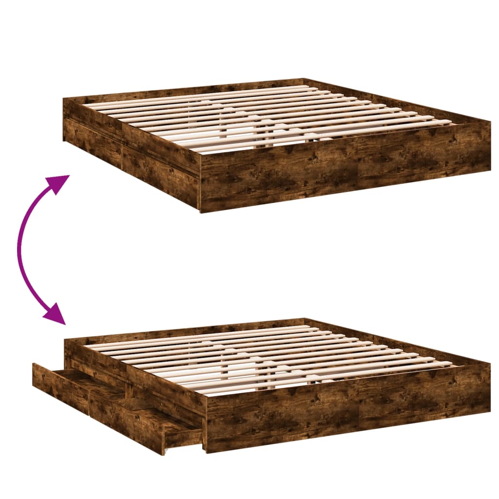 Rám Postele Se Zásuvkami Kouřový Dub 200 X 200 Cm Kompozit