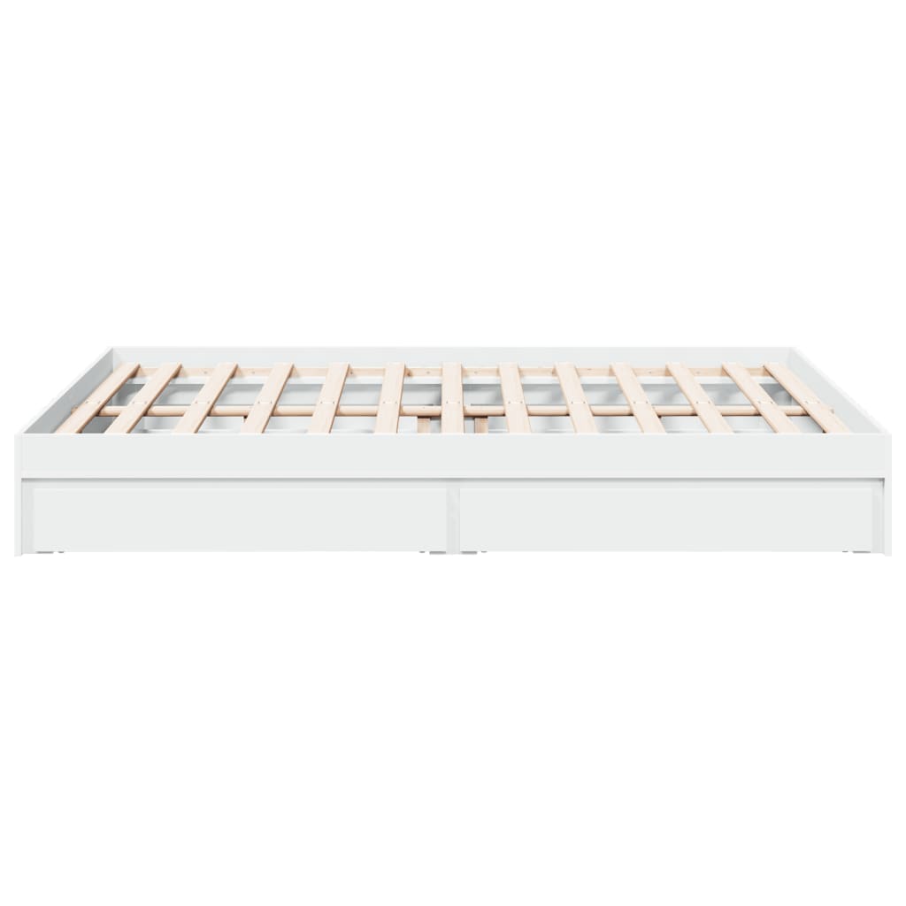 Rám Postele Se Zásuvkami Bílý 150 X 200 Cm Kompozitní Dřevo