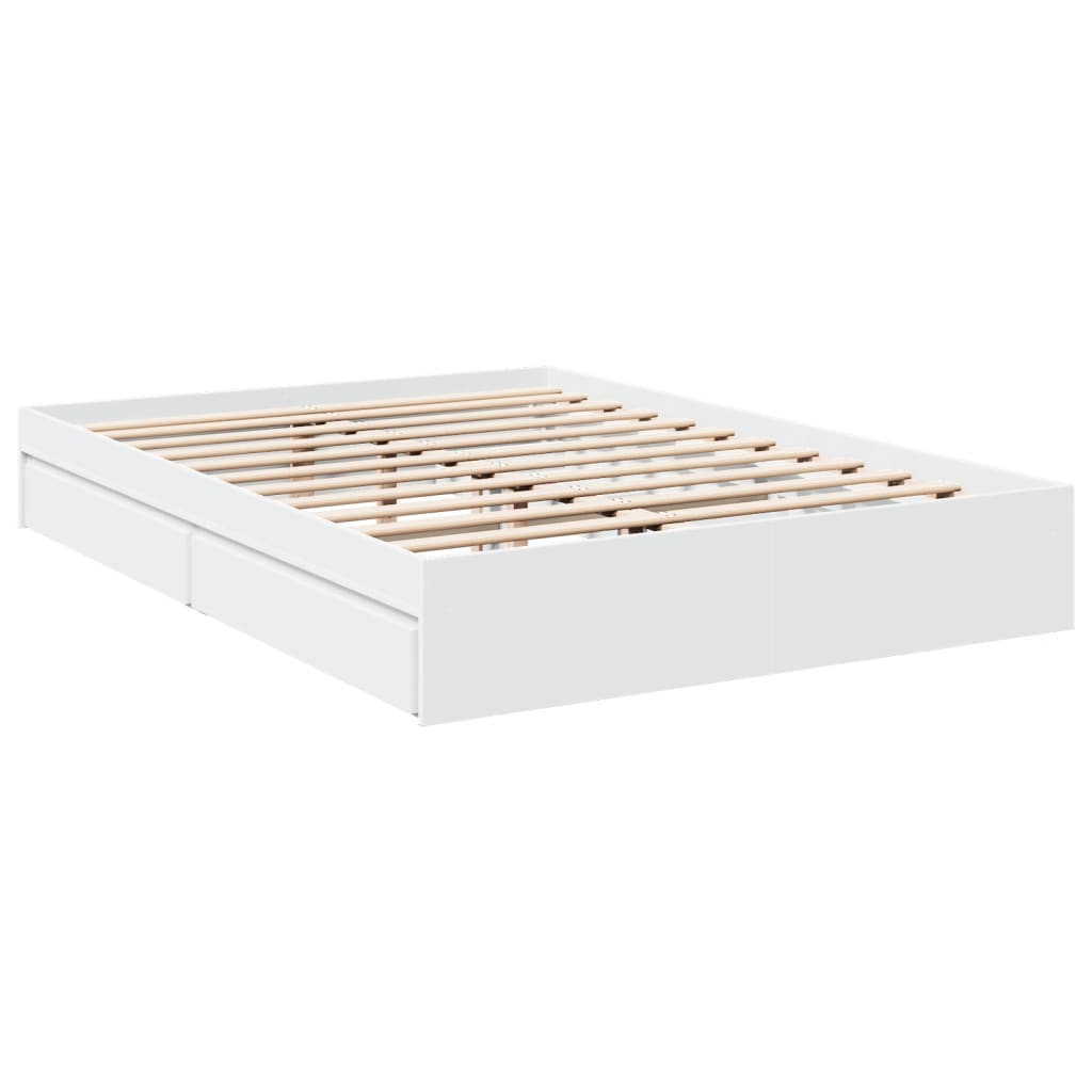 Rám Postele Se Zásuvkami Bílý 150 X 200 Cm Kompozitní Dřevo