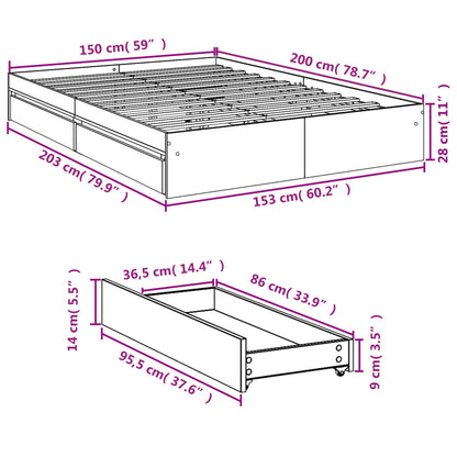 Rám Postele Se Zásuvkami Bílý 150 X 200 Cm Kompozitní Dřevo