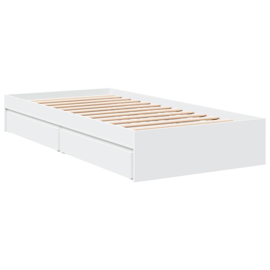 Rám Postele Se Zásuvkami Bílý 100 X 200 Cm Kompozitní Dřevo