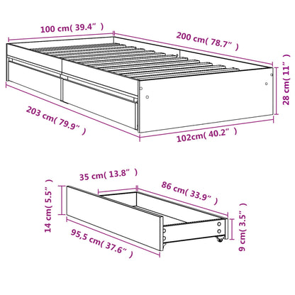 Rám Postele Se Zásuvkami Bílý 100 X 200 Cm Kompozitní Dřevo