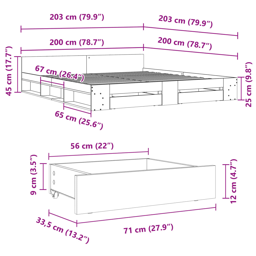 Rám Postele Se Zásuvkami Dub Sonoma 200X200 Cm Kompozitní Dřevo