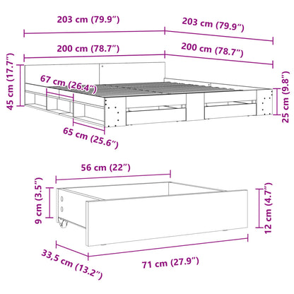 Rám Postele Se Zásuvkami Dub Sonoma 200X200 Cm Kompozitní Dřevo