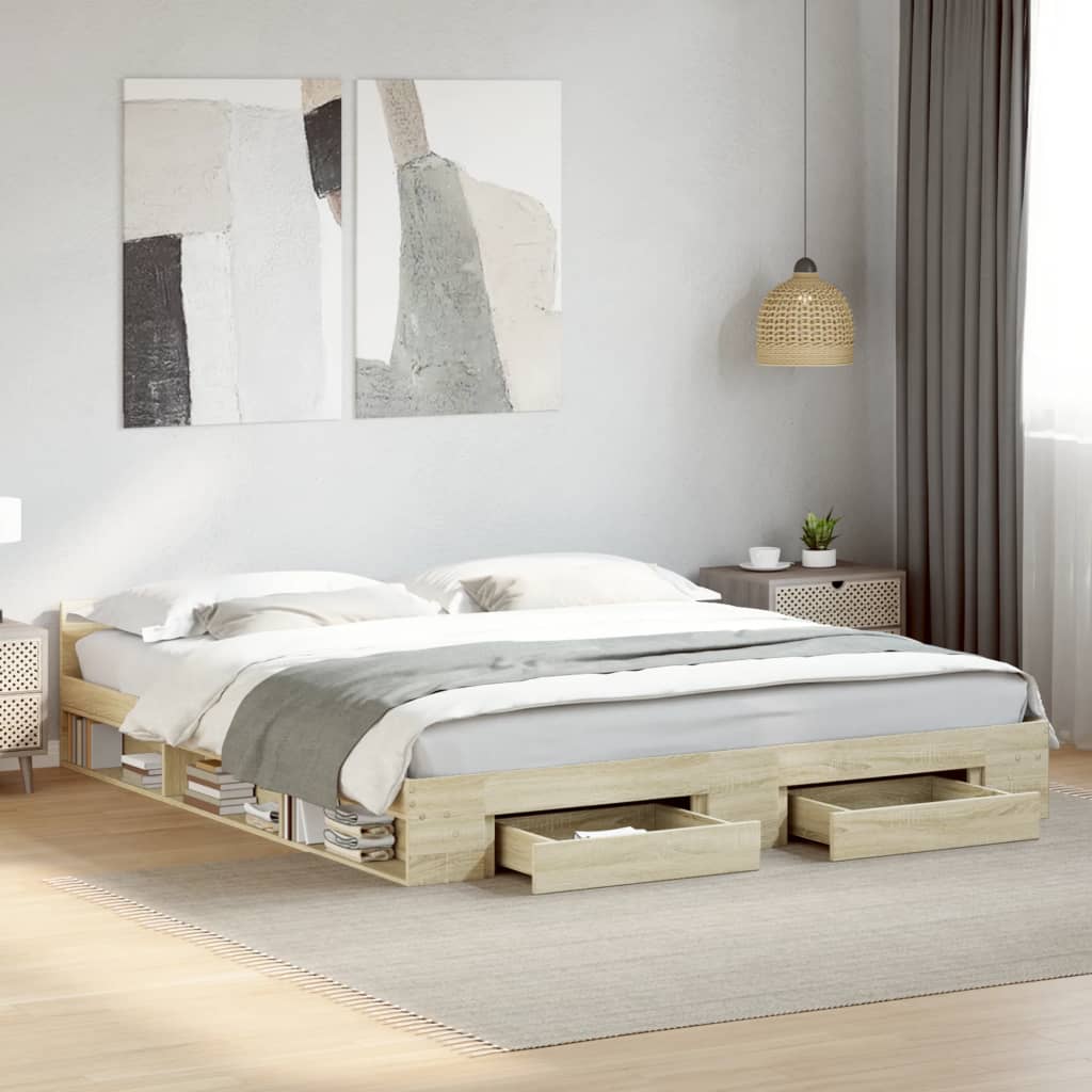 Rám Postele Se Zásuvkami Dub Sonoma 200X200 Cm Kompozitní Dřevo