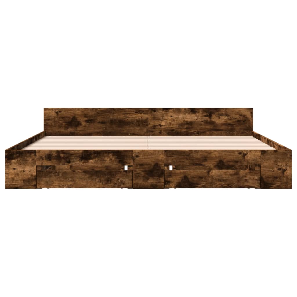 Rám Postele Se Zásuvkami Kouřový Dub 200 X 200 Cm Kompozit