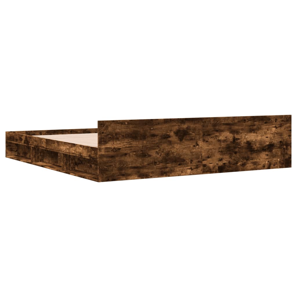 Rám Postele Se Zásuvkami Kouřový Dub 200 X 200 Cm Kompozit
