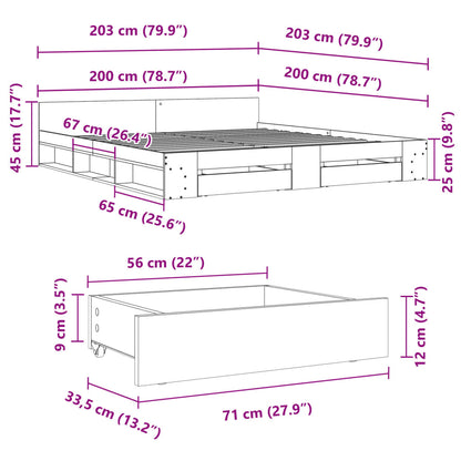 Rám Postele Se Zásuvkami Kouřový Dub 200 X 200 Cm Kompozit