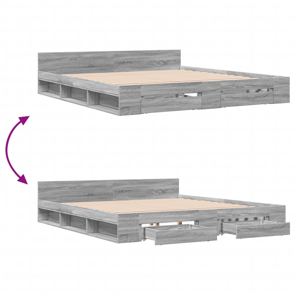 Rám Postele Se Zásuvkami Šedý Sonoma 200 X 200 Cm Kompozit