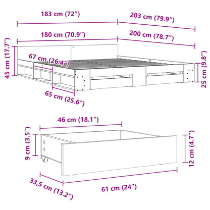 Rám Postele Se Zásuvkami Betonově Šedý 180 X 200 Cm Kompozit