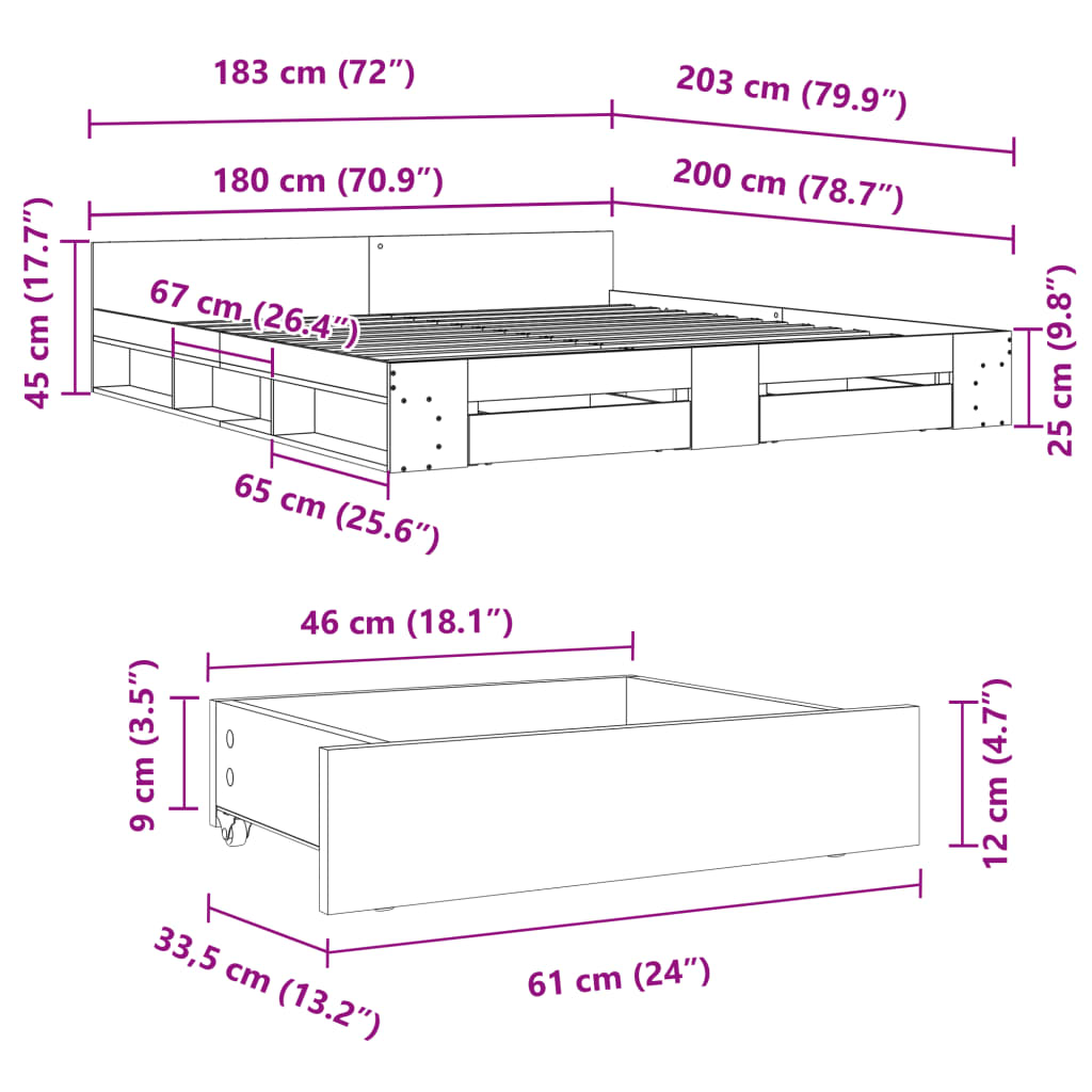 Rám Postele Se Zásuvkami Kouřový Dub 180 X 200 Cm Kompozit