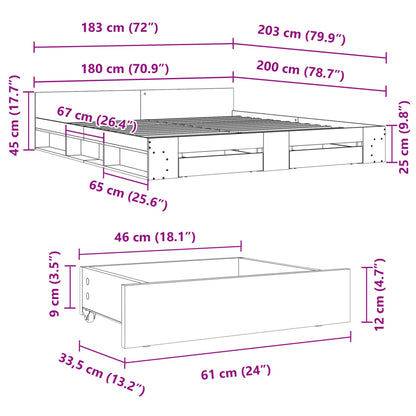 Rám Postele Se Zásuvkami Kouřový Dub 180 X 200 Cm Kompozit