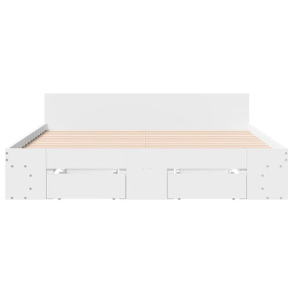 Rám Postele Se Zásuvkami Bílý 160 X 200 Cm Kompozitní Dřevo