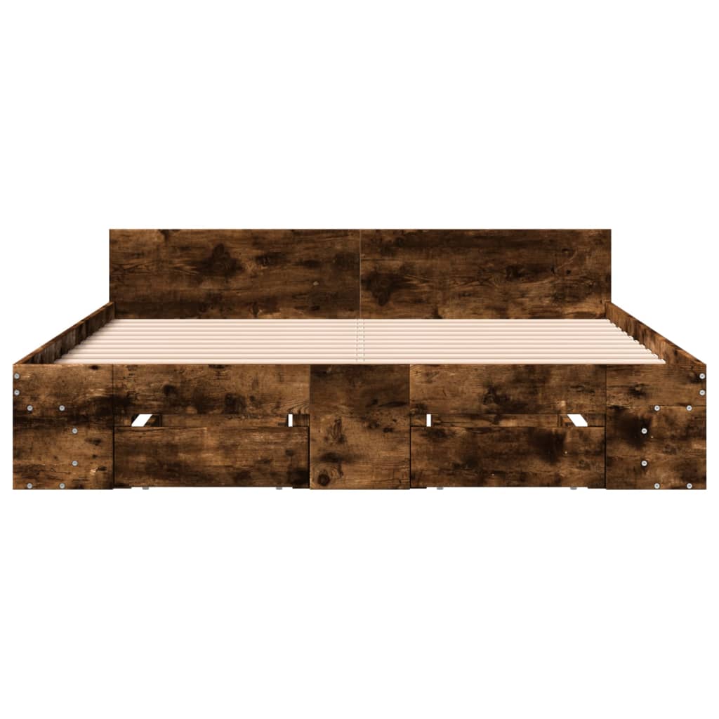Rám Postele Se Zásuvkami Kouřový Dub 160 X 200 Cm Kompozit