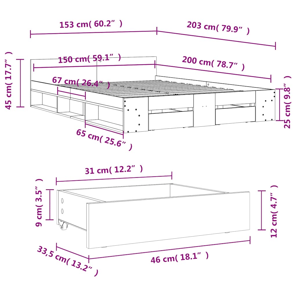 Rám Postele Se Zásuvkami Dub Sonoma 150X200 Cm Kompozitní Dřevo