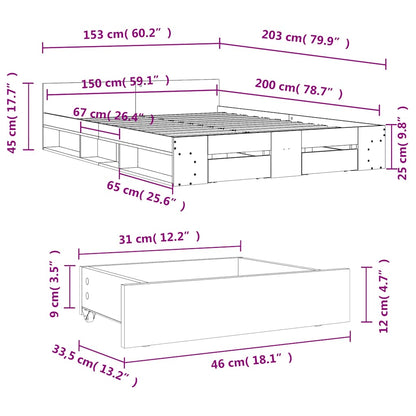 Rám Postele Se Zásuvkami Dub Sonoma 150X200 Cm Kompozitní Dřevo