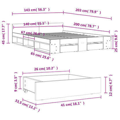 Rám Postele Se Zásuvkami Bílý 140 X 200 Cm Kompozitní Dřevo