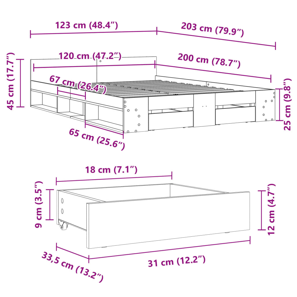 Rám Postele Se Zásuvkami Šedý Sonoma 120 X 200 Cm Kompozit