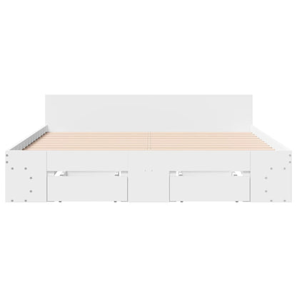 Rám Postele Se Zásuvkami Bílý 140 X 190 Cm Kompozitní Dřevo
