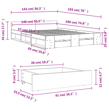 Rám Postele Se Zásuvkami Bílý 140 X 190 Cm Kompozitní Dřevo