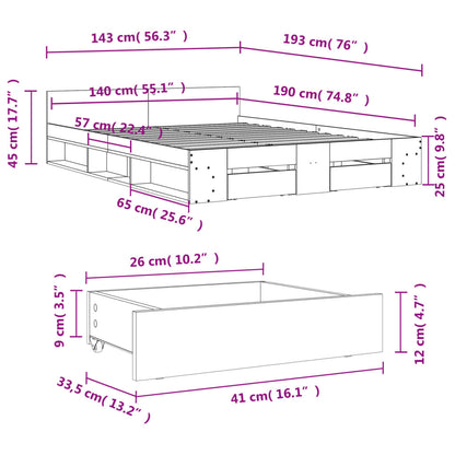 Rám Postele Se Zásuvkami Betonově Šedý 140 X 190 Cm Kompozit