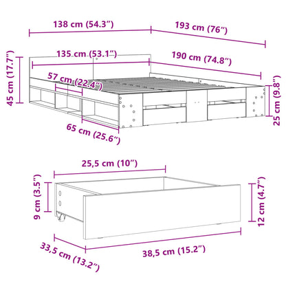 Rám Postele Se Zásuvkami Šedý Sonoma 135 X 190 Cm Kompozit