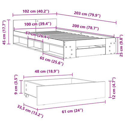 Rám Postele Se Zásuvkou Bílý 100 X 200 Cm Kompozitní Dřevo