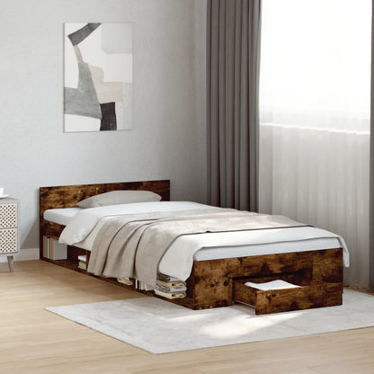 Rám Postele Se Zásuvkou Kouřový Dub 90X200 Cm Kompozitní Dřevo