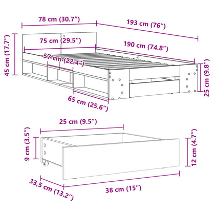 Rám Postele Se Zásuvkou Bílý 75 X 190 Cm Kompozitní Dřevo
