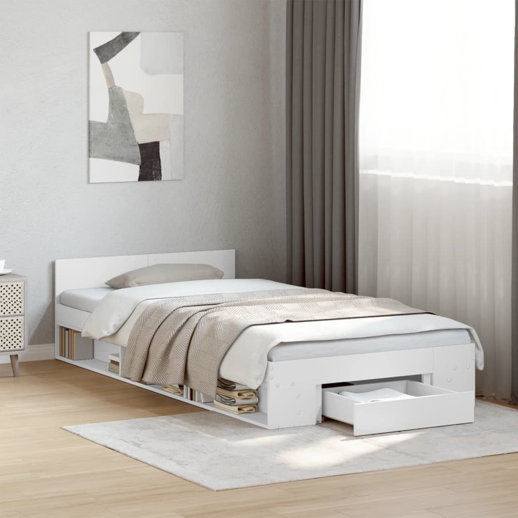 Rám Postele Se Zásuvkou Bílý 75 X 190 Cm Kompozitní Dřevo