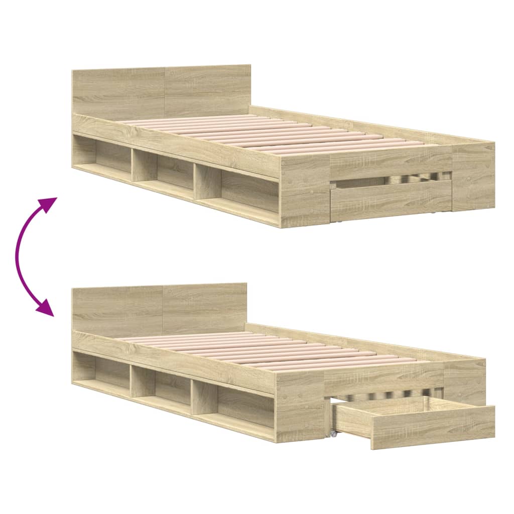 Rám Postele Se Zásuvkou Dub Sonoma 75 X 190 Cm Kompozitní Dřevo