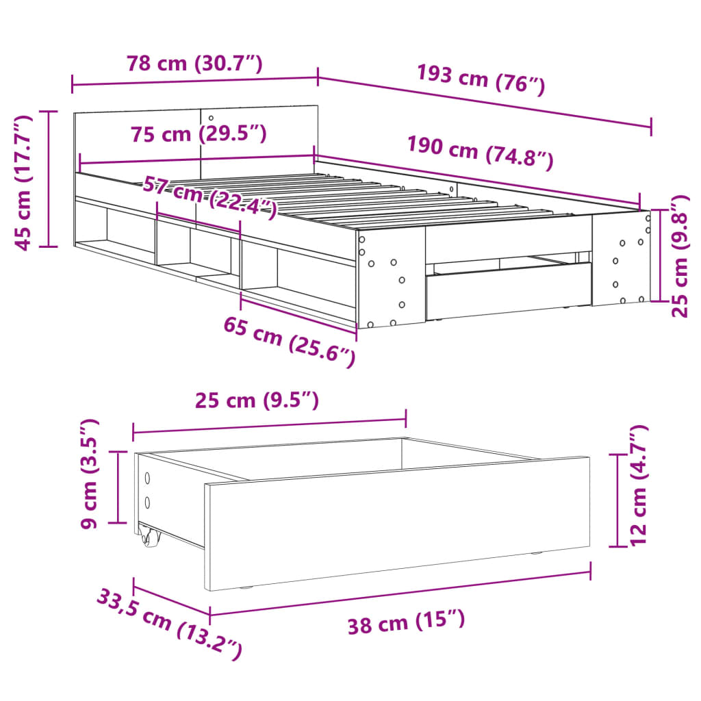 Rám Postele Se Zásuvkou Dub Sonoma 75 X 190 Cm Kompozitní Dřevo